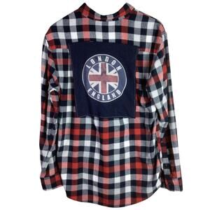 Upcycled Streetwear LONDON ENGLAND flag Flannel Medium